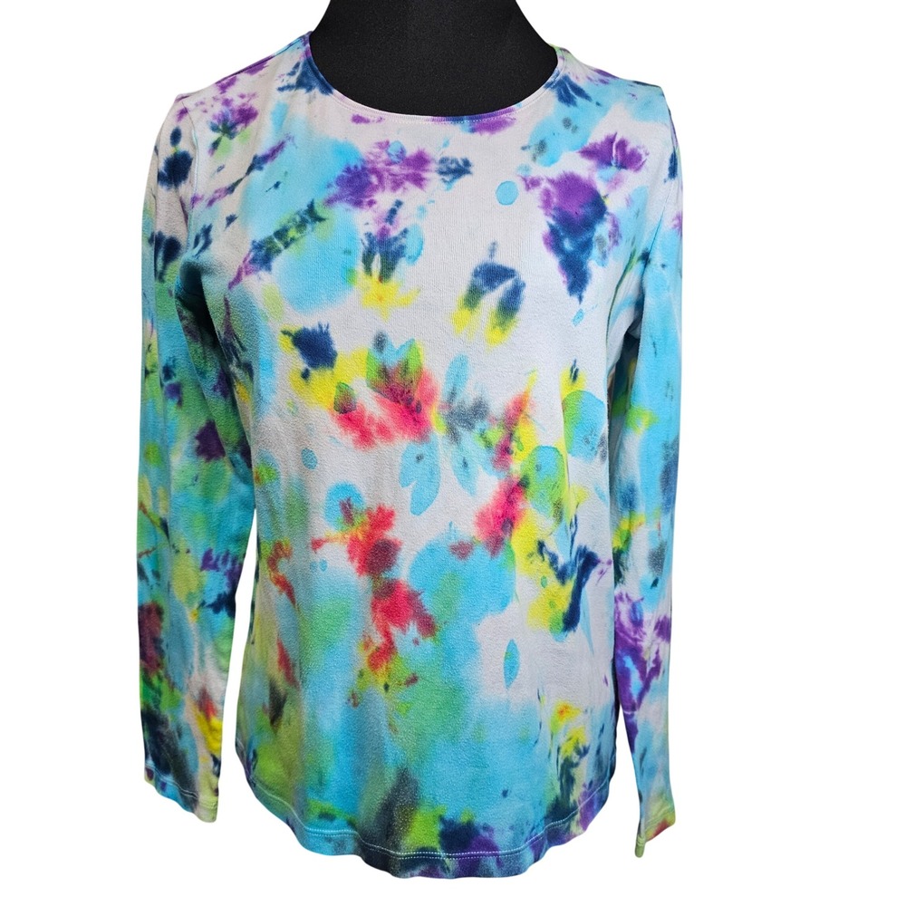 Kelleydeeee OG Tie Dye Long Sleeve Shirt Cotton Crew Neck Casual Top